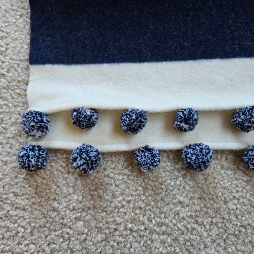 NWOT J. Crew Cream Wool Scarf with Navy Stripes - Picture 2 of 10